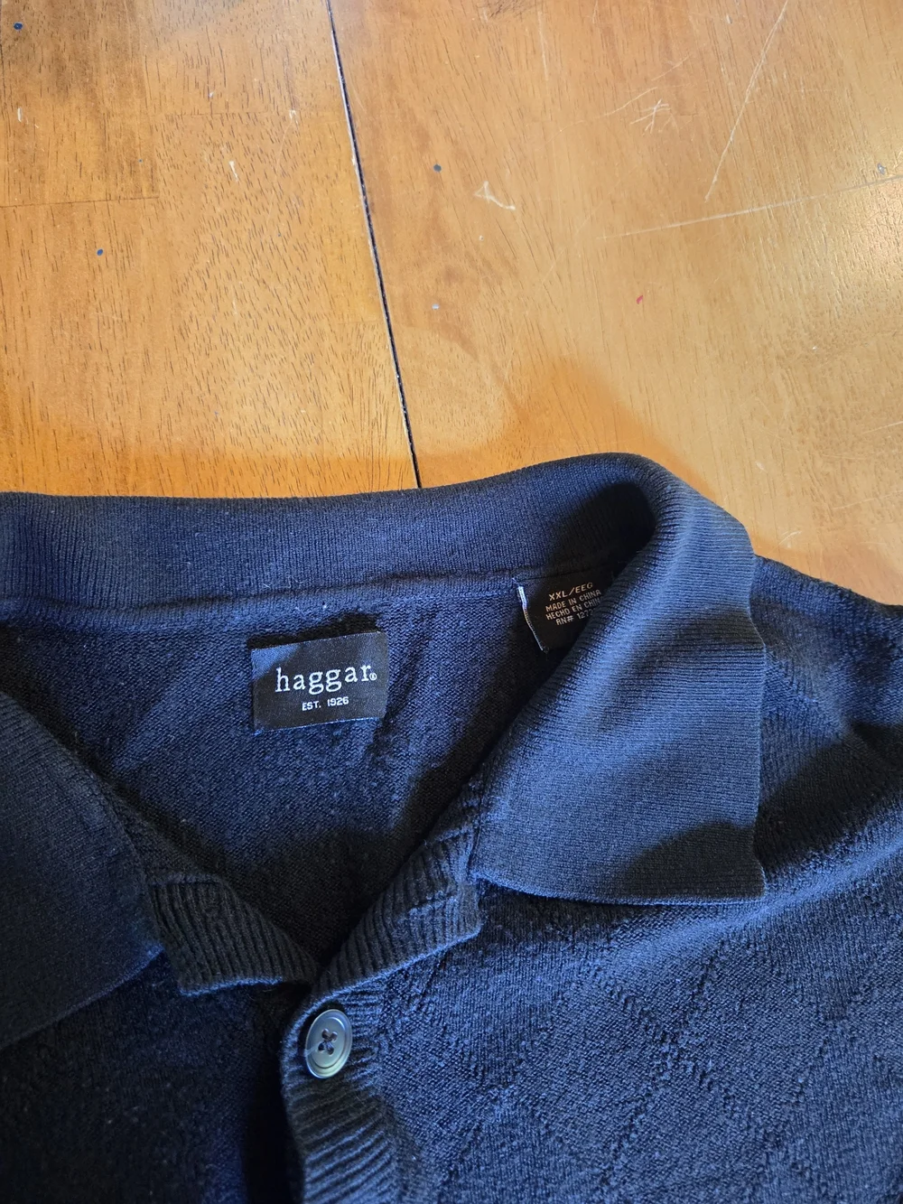 Haggar Black Knit Argyle Polo Sweater